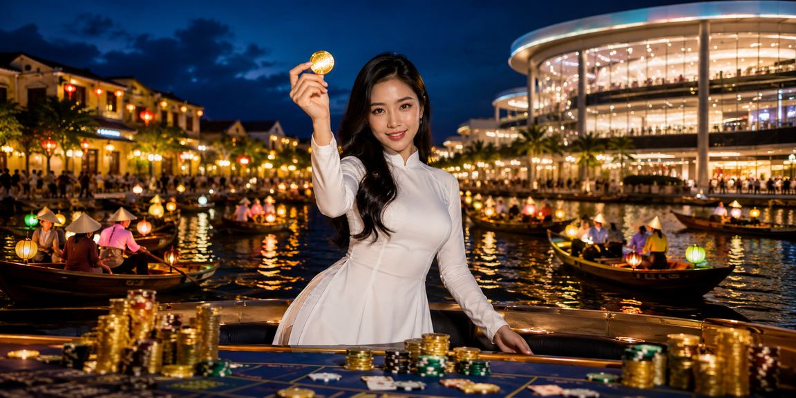 Phụ nữ mặc áo dài tại Hội An tham gia trò chơi bài truyền thống kết hợp nền tảng trực tuyến