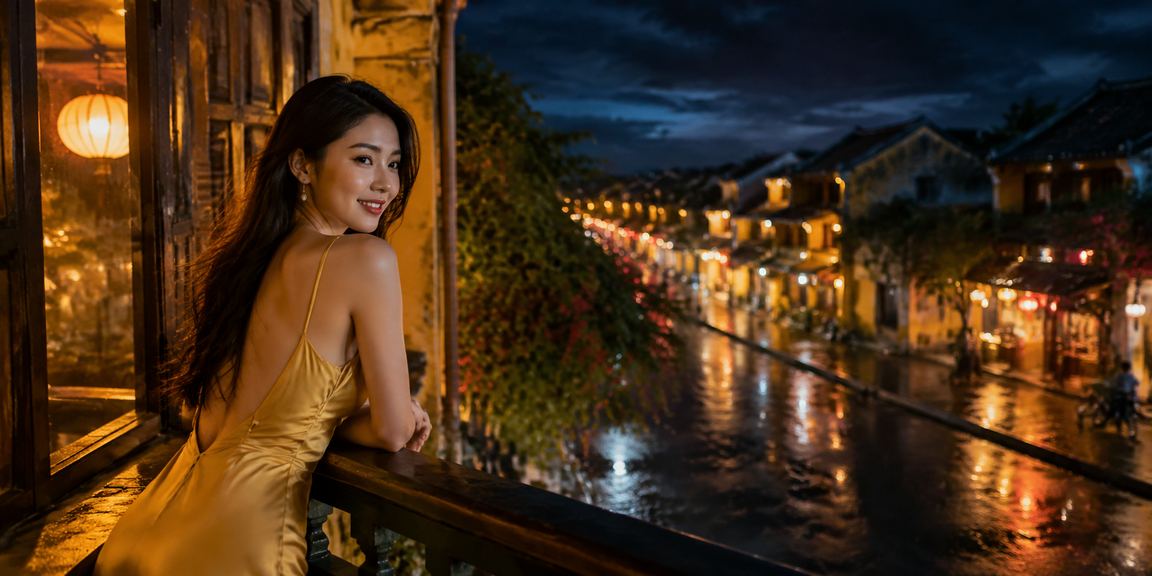 Người phụ nữ tại Hội An tham gia xổ số trực tuyến qua điện thoại bên phố cổ